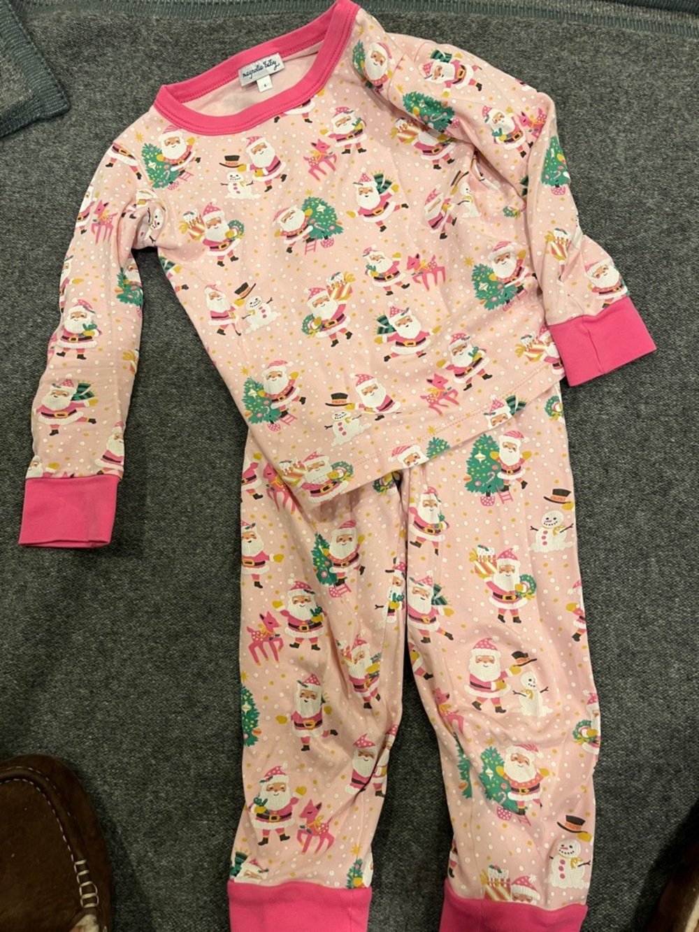 Magnolia Baby size 4 Christmas Santa Pajama Set - Pink Holiday Print